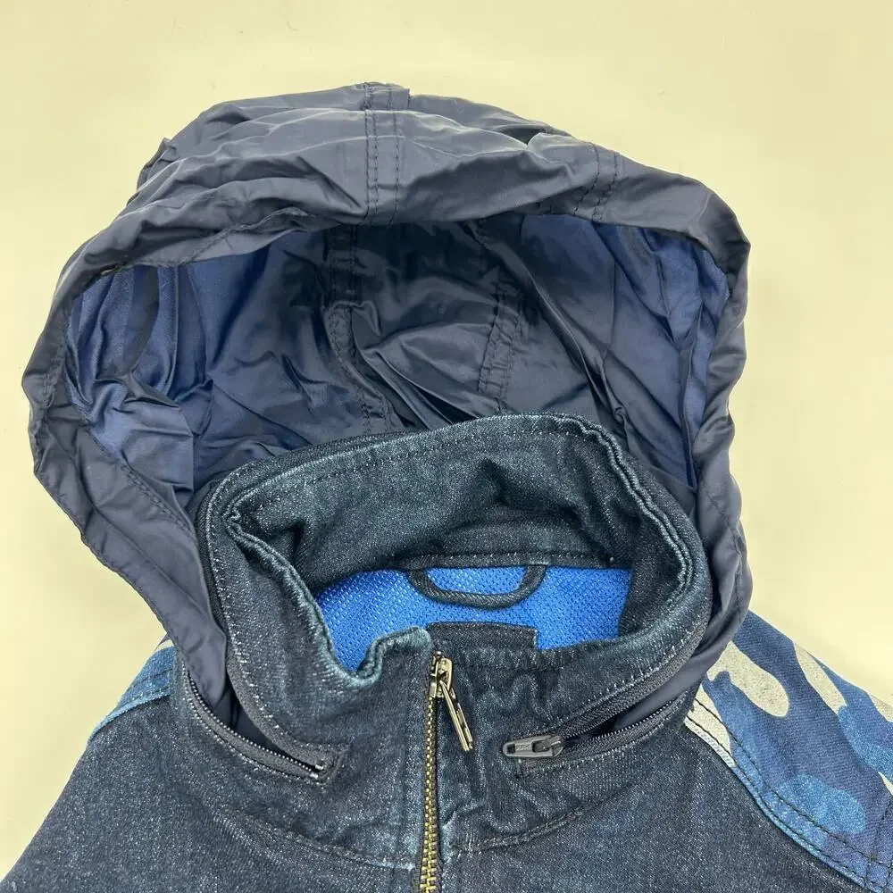 Gap Denim Camo Hooded Jacket Kids Size Small Regular Zipper Vents on Sleeve Back